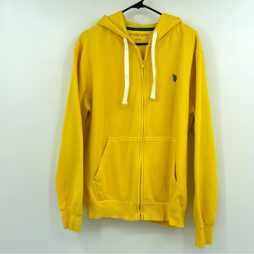 U.S. Polo Assn. Sweat shirt Zip up Hooded Yellow Size Large